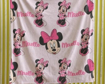 Custom Minnie Style Blanket, Baby Girl Name Blanket, Soft Pink Cartoon Throw