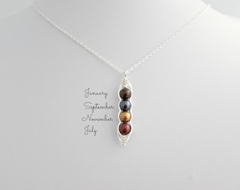 Custom Birthstone Pea Pod Necklace, Family Keepsake Swarovski Pea Pod, Sister Best Friend Gift, Mother Daughter Jewellery