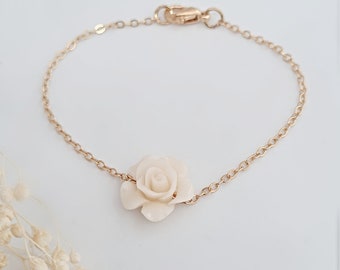 Ivory/Cream Rose Bracelet, Small Rose, Dainty Flower Bracelet, Tiny Flower, Bridesmaid Bracelet, Bridesmaid Gifts, Flower Girl Gifts, Floral