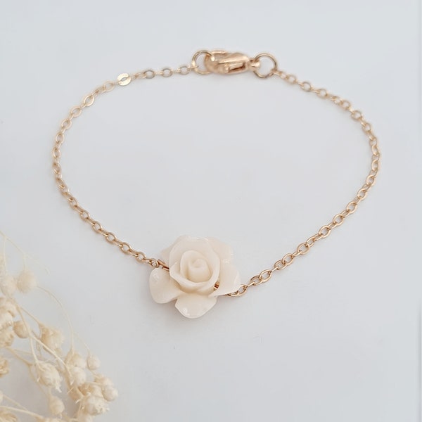 Ivory/Cream Rose Bracelet, Small Rose, Dainty Flower Bracelet, Tiny Flower, Bridesmaid Bracelet, Bridesmaid Gifts, Flower Girl Gifts, Floral