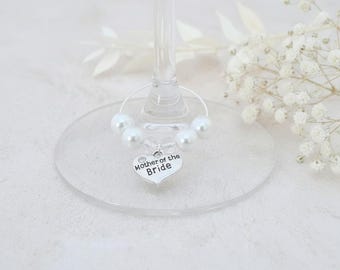 Personalised Wedding Wine Glass Charms, Hen Party Favour Glass Pearl, Bridesmaid Champagne Flute Tag, Bachelorette Party Table Marker