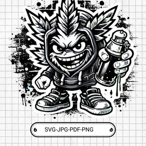Dibujo de grafiti de hoja de ternera, personaje de arte callejero SVG, grafiti urbano PNG, mascota de pintura en aerosol Clipart, diseño de camiseta SVG, archivo de corte Cricut