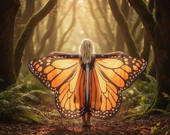Schmetterlingsflügel Kinderumhang Monarch Orange Chiffon