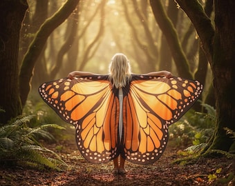 Butterfly Wings Kid Cape Monarch Orange Chiffon