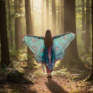 Butterfly Wings Cape Costume Dark Green Chiffon