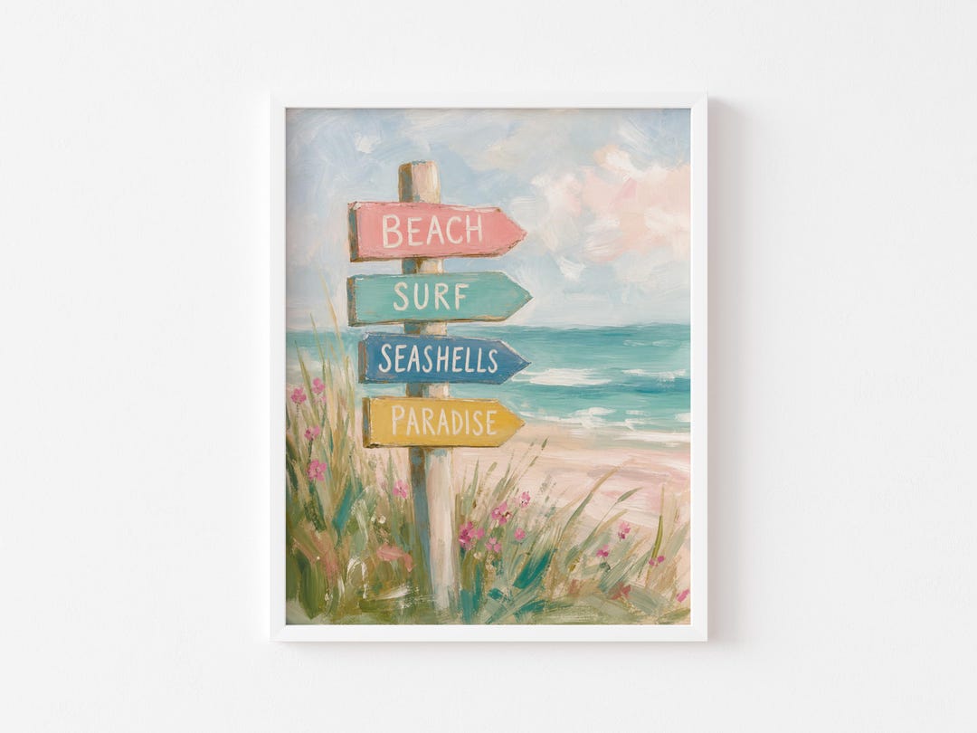 Colorful Beach Signpost Printable - Cottagecore Coastal Wall Art ...