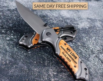 Engraved Pocket Knife for Boyfriend, Personalized Knife for Husband, Hunting Knife, Custom Knife, Boyfriend Gift, Husband Gift, Pocket Knife