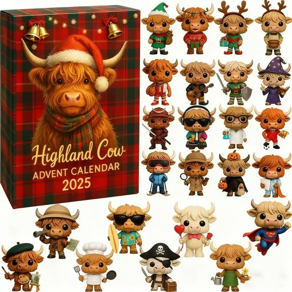 Discover Highland Cow Advent Calendar 2025, 24 Days of Hairy Coo Profession Figurines, Doctor, Chef & Pirate Collector