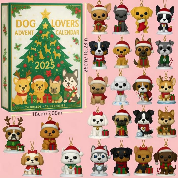 Discover Dog Lovers Advent Calendar 2025, 24 Days of Multi-Breed Puppy Ornaments, Funko-Style Christmas Dog Mom Gift Set