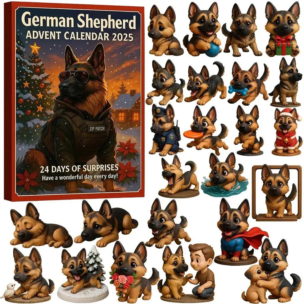 Discover German Shepherd Advent Calendar 2025, 24 Days of Loyal GSD Puppy Figurines, Dog Dad Collector Gift for GSD Owners