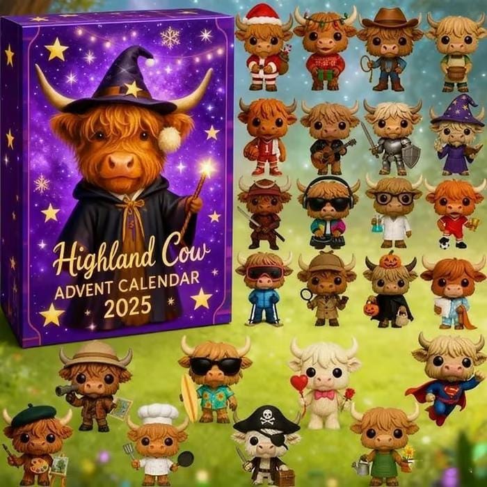 Discover Highland Cow Advent Calendar 2025, 24 Days of Cute Hairy Coo Figurines, Scottish Gift for Cow Lover & Collector