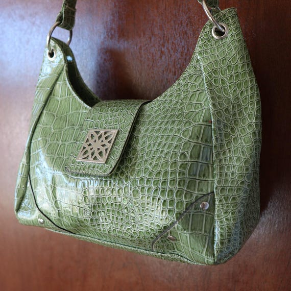 Lime Green Croc Python Embossed Faux Leather Shou… - image 4