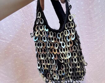 Y2k Mcbling Black Shoulder Purse With Silver Oval Sequins - Etsy