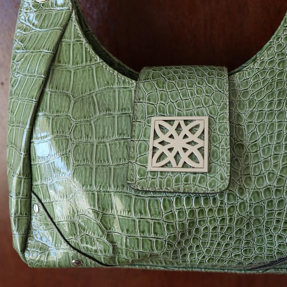 Lime Green Croc Python Embossed Faux Leather Shou… - image 2