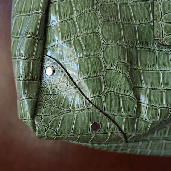 Lime Green Croc Python Embossed Faux Leather Shou… - image 8