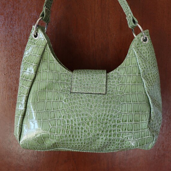Lime Green Croc Python Embossed Faux Leather Shou… - image 5