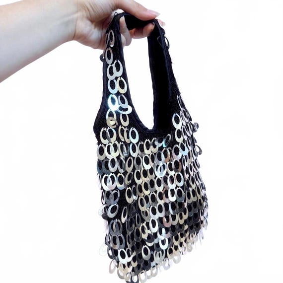 Y2k Mcbling Black Shoulder Purse With Silver Oval Sequins - Etsy