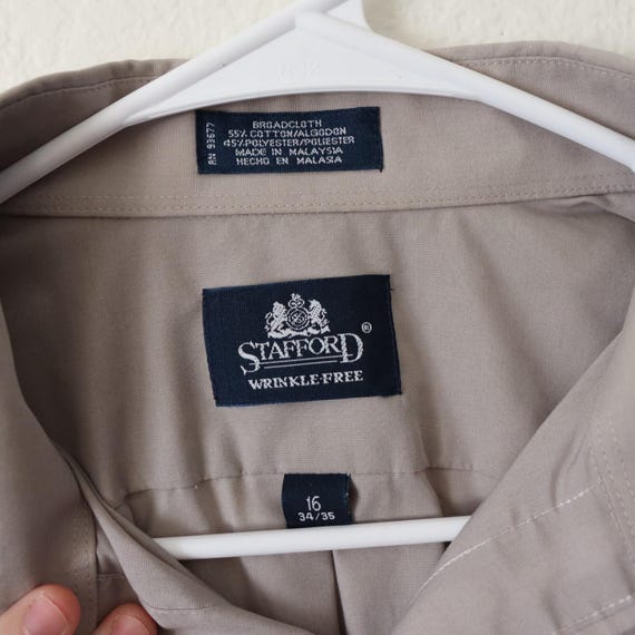 stafford wrinkle free dress shirt Stafford Wrinkle Free Broadcloth Dress Shirt Taupe Tan Beige Size 16 46in Preppy