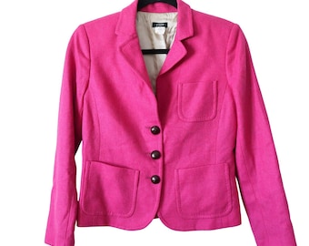 J Crew Women Pink 100% Scottish Wool Blazer Jacket P6 Vintage Y2K Lime Green 90s
