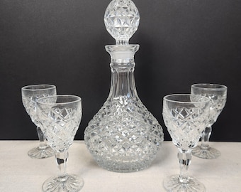 Vintage Bohemia Lead Crystal Cordial Decanter Set – Made in Czechoslovakia – 4 Glasses