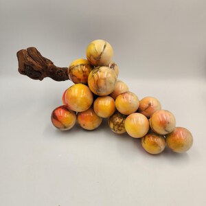 Vintage Marble Grape Cluster Sculpture – Hand Carved Tuscan Vineyard Decor, Wood Stem Accent image 1