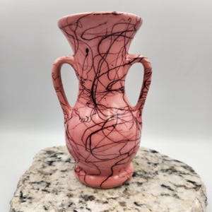Vintage Pink McCoy Cobweb Art Pottery Vase | Mid Century Double Handle MCM USA