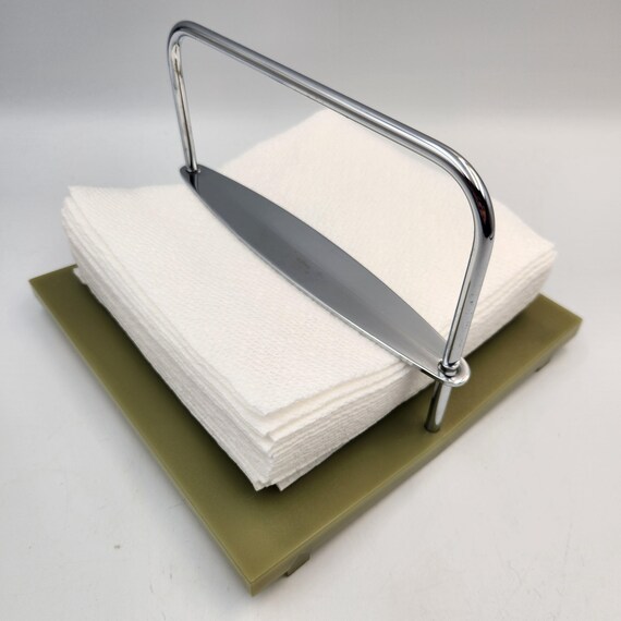 Vintage Bodum Napkin Holder Avocado Green Chrome Made in Portugal Retro Modern Tableware