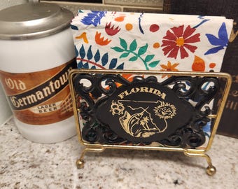 Vintage Florida Cocktail Napkin Holder Retro Tiki Bar Cart Coastal Sailfish Decor