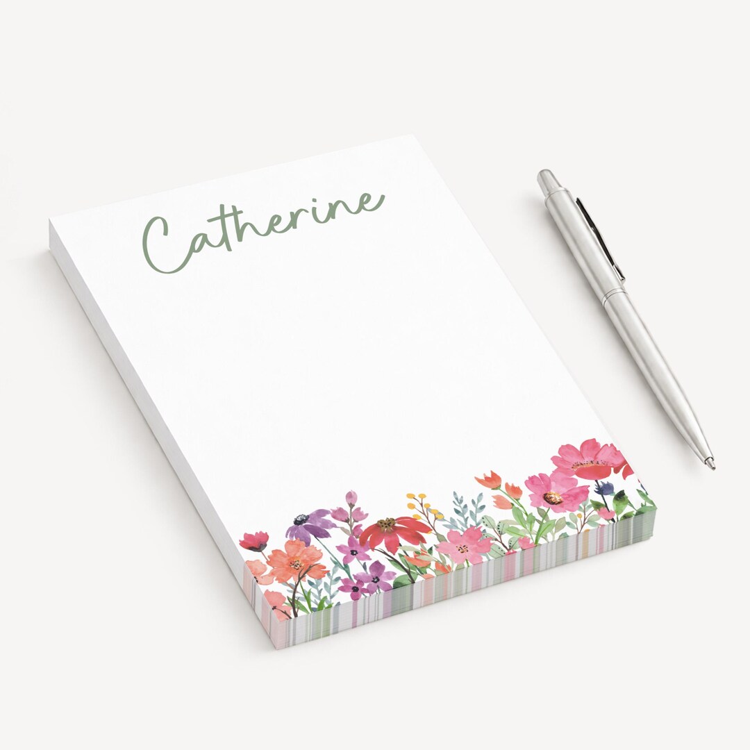 Personalized Floral Notepad, Custom Name Notepad, Personalized ...