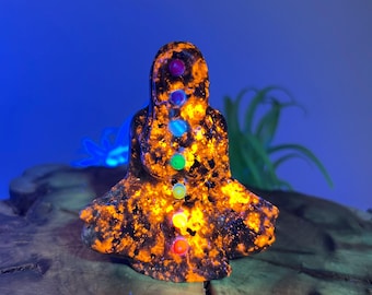 Hand-Picked Super Glow 7 Chakra Yooperlite Yoga Sitting Statue Carving