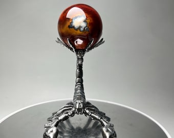 Sardonyx Sphere on Scorpion Metal Stand – Fiery Strength Crystal Display for Protection & Power