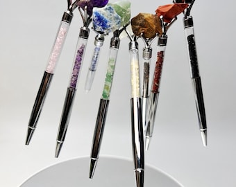 Metal Ballpoint Crystal Pens – Raw Gemstones & Gemstone Chip Luxury Writing Tools