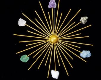 Raw Crystal Sunflower Wall Hanging – Handmade Stone Art Decor
