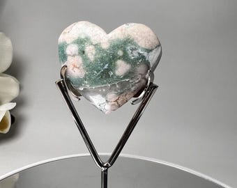 Green Flower Agate Heart on Stand – Healing Crystal Decor