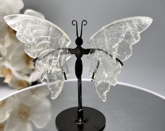 Clear Citrine Butterfly Wings on Stand – Hand-Carved Crystal Decor & Positive Energy