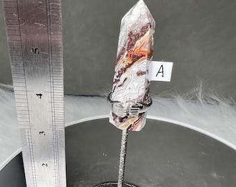 Druzy Mexican Crazy Lace Small Tower on Silver Stand