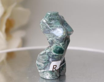 Druzy Clear Moss Agate Lady Body Carvings – One of a Kind Pieces
