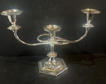 Candelabro vintage de 3 brazos chapado en plata, portavelas de 21,5 cm (8,5 pulgadas), elegante centro de mesa.
