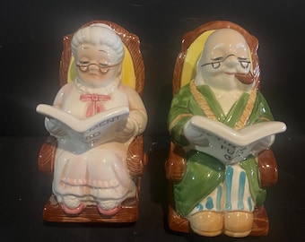 Vintage Giftcraft Canada Grandma & Grandpa Ceramic Piggy Bank Set Rocking Chair Figurines