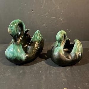 Macetas de cerámica con forma de cisne de Blue Mountain Pottery vintage – Jarrones de cerámica con esmalte verde goteante