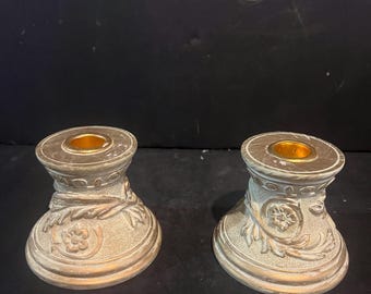 Vintage Ornate Taper Candle Holders Set of 2 Floral Gold Tone Decorative Candlesticks