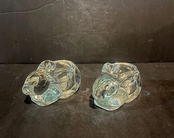 Vintage Crystal Clear Industries Bunny Votive Candle Holders Pair Rabbit Crystal Decor