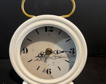 Vintage White Tabletop Mantel Clock Gold Handle Working Decorative Desk Clock