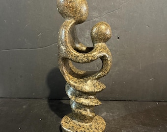 Vintage Hand Carved Stone Parent & Child Sculpture Abstract Family Figurine Home Decor