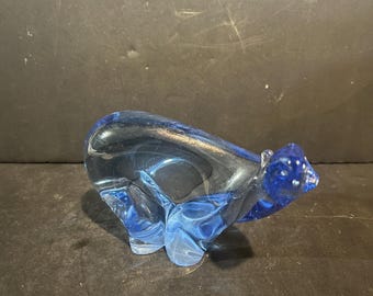 Vintage Blue Art Glass Bear Sculpture – Hand Blown Animal Decor