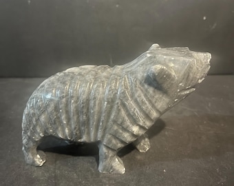 Vintage Hand-Carved Purple Stone Bear Figurine, Wildlife Animal Decor (6 Inch)