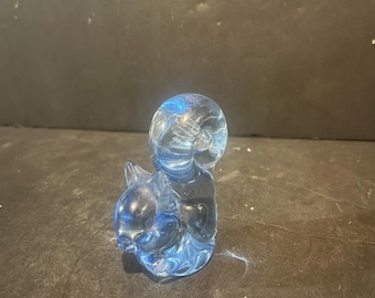 Vintage Blue Art Glass Squirrel Figurine with Curled Tail Glass Animal Sculpture 3.5 Inch