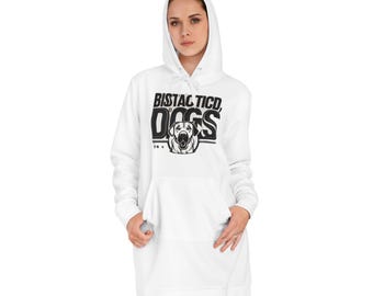 Vestido con capucha y estampado de perros Bistacticd / Ilustración de cara de perro, texto en blanco y negro