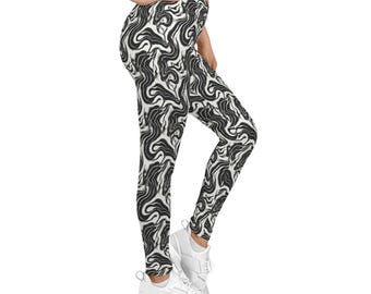 Black White Marble Swirl Leggings | Abstract Pattern Leggings