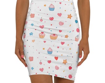 Cute Cupcake Heart Pattern Pencil Skirt | Kawaii Dessert Print